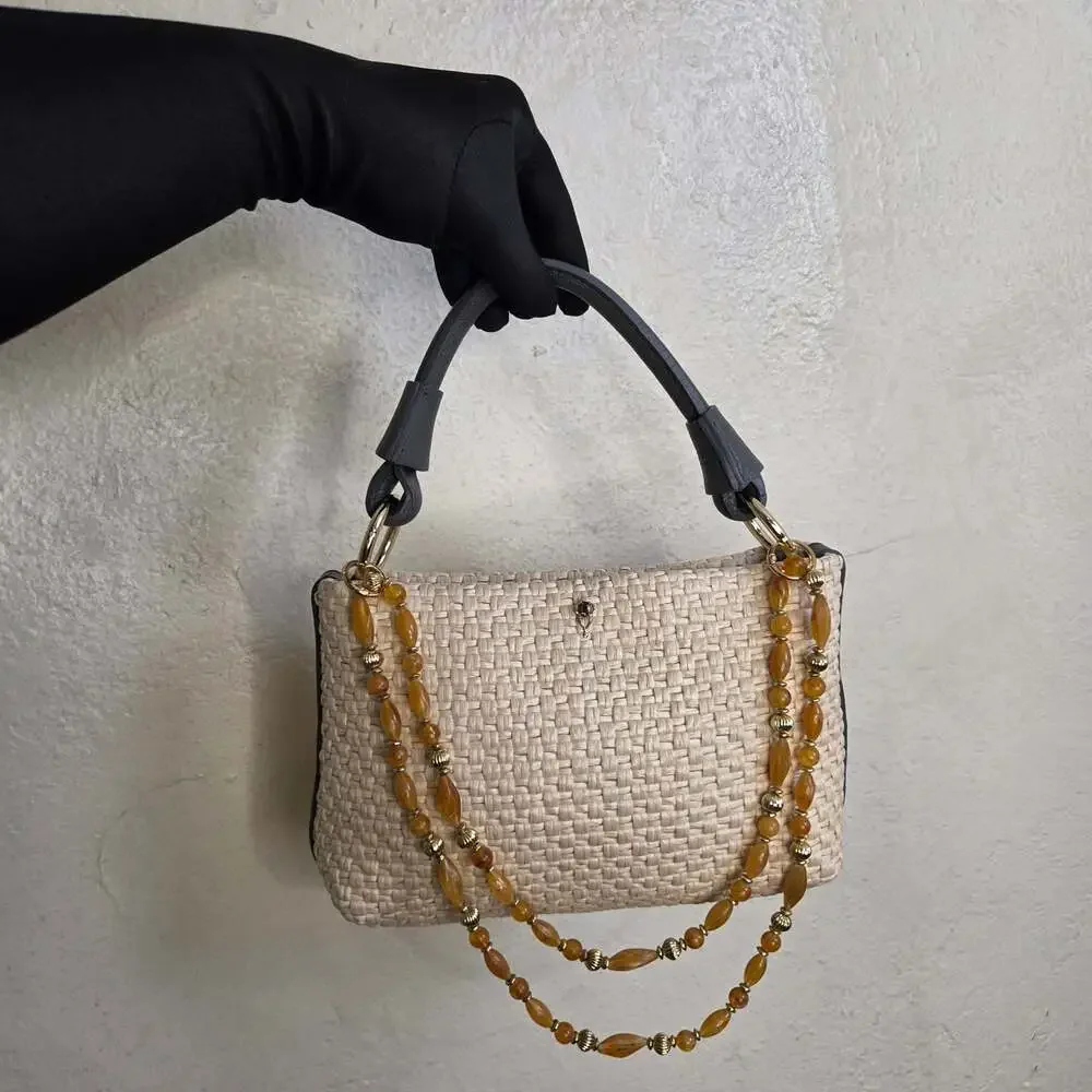 Valentina Fiore Rattan/Straw Frame Top Handle Handbag